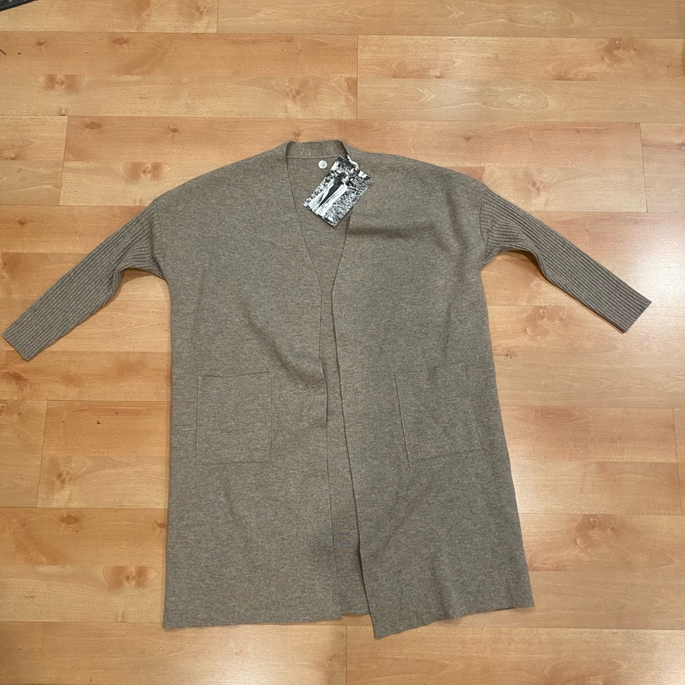 Open-Front Long Cardigan in Taupe